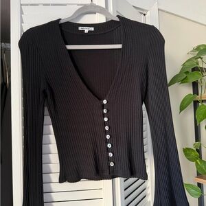 Reformation Black Ribbed Button-Down Top